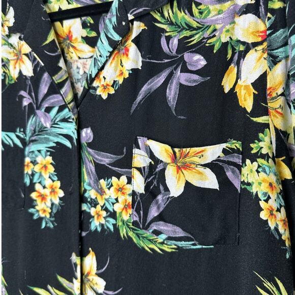 Lovestitch Black Teal Yellow Multi Short Sleeve Collared Button Hawaiian Shirt L - Picture 5 of 12